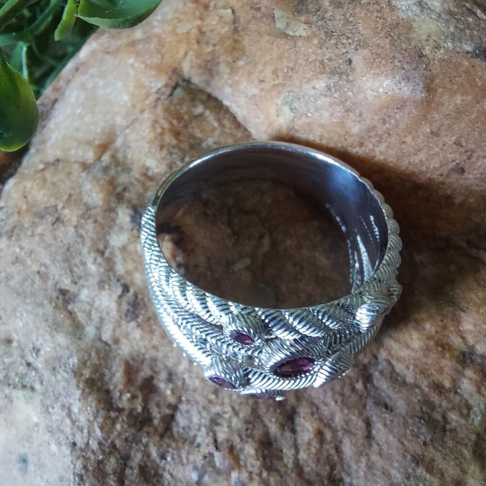 Sterling Silver 925 Judith Ripka Rhodolite Garnet Vintage Ring Stacked Size 10.5 - Picture 3 of 5